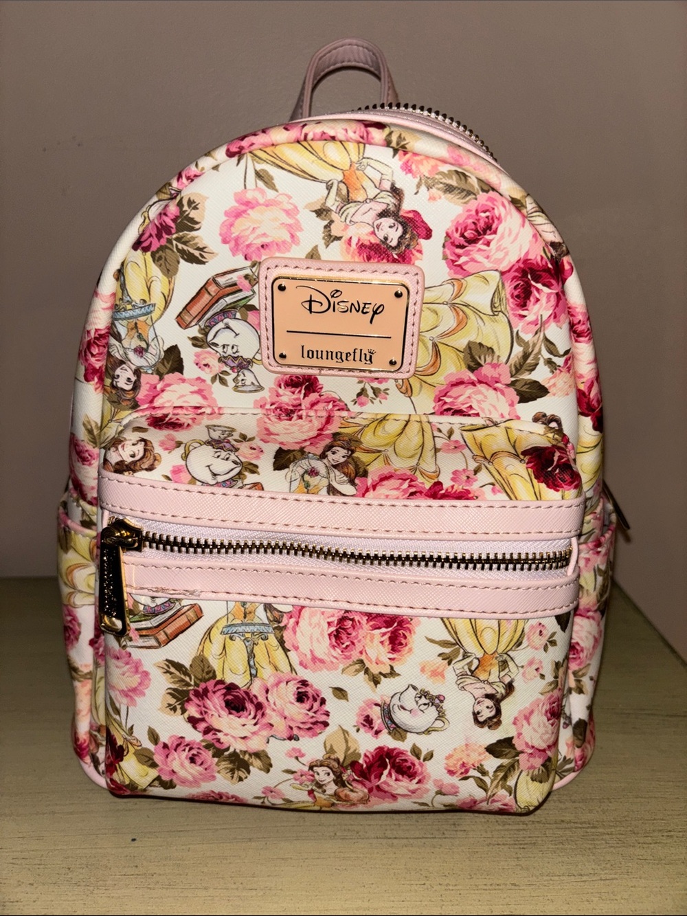 Loungefly Disney Belle Floral Mini Backpack in Pink and Yellow